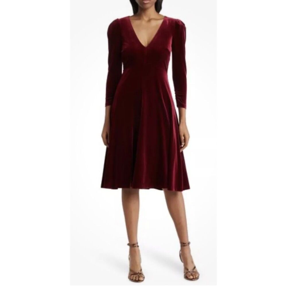 Eliza J Long Sleeve V-neck A line Velvet Dress, NWT, sz 14